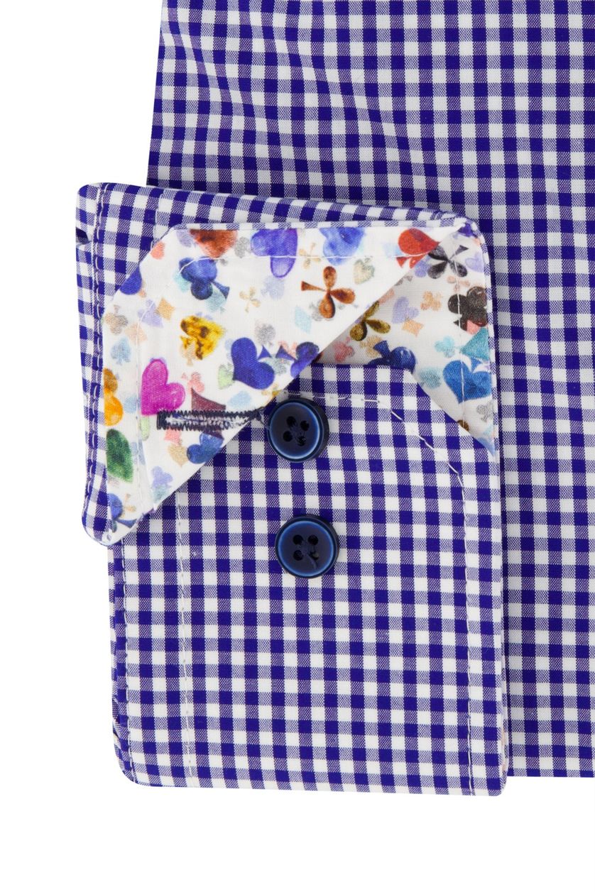 Portofino casual overhemd wijde fit blauw geruit katoen