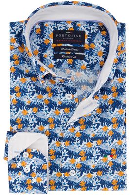 Portofino Portofino casual overhemd wijde fit blauw geprint 100% katoen
