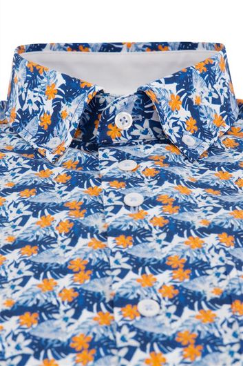 Portofino casual overhemd wijde fit blauw geprint katoen button down boord
