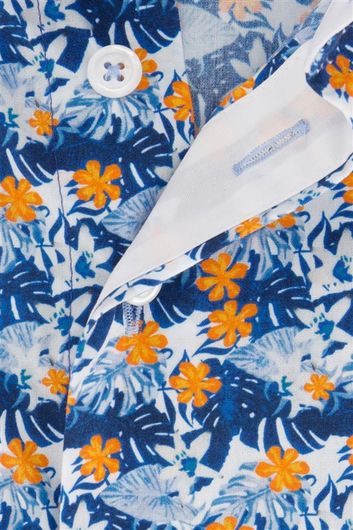 Portofino casual overhemd wijde fit blauw geprint katoen button down boord