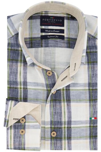 Portofino overhemd normale fit navy geruit linnen