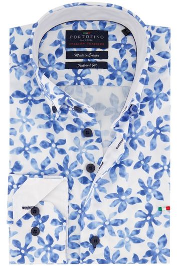 Portofino casual overhemd normale fit blauw met bloemenprint katoen