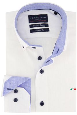 Portofino Portofino casual overhemd normale fit wit effen linnen button down