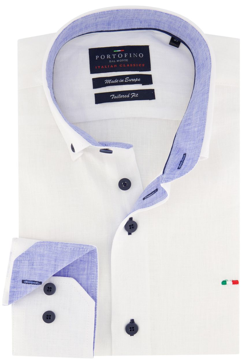Portofino casual overhemd tailored fit wit effen linnen