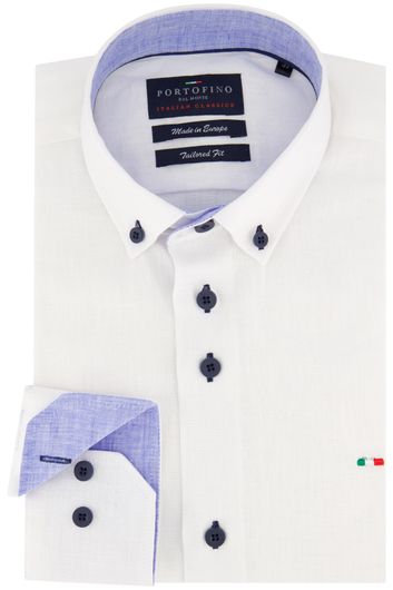 Portofino casual overhemd normale fit wit effen linnen button down