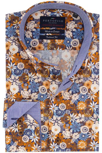 Portofino overhemd blauw/bruin geprint katoen