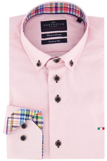 Effen roze Portofino casual overhemd tailored fit katoen
