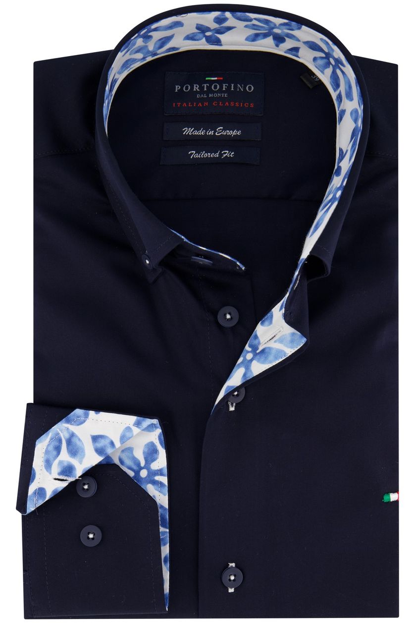 Portofino casual overhemd normale fit donkerblauw effen katoen