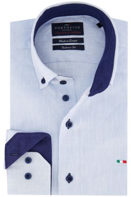 Portofino Portofino overhemd normale fit lichtblauw effen linnen button down