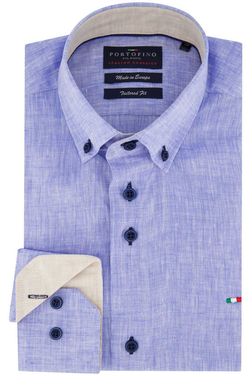 Portofino overhemd normale fit blauw effen linnen casual 