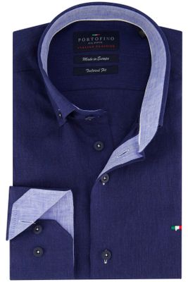 Portofino Donkerblauw Portofino casual overhemd normale fit linnen