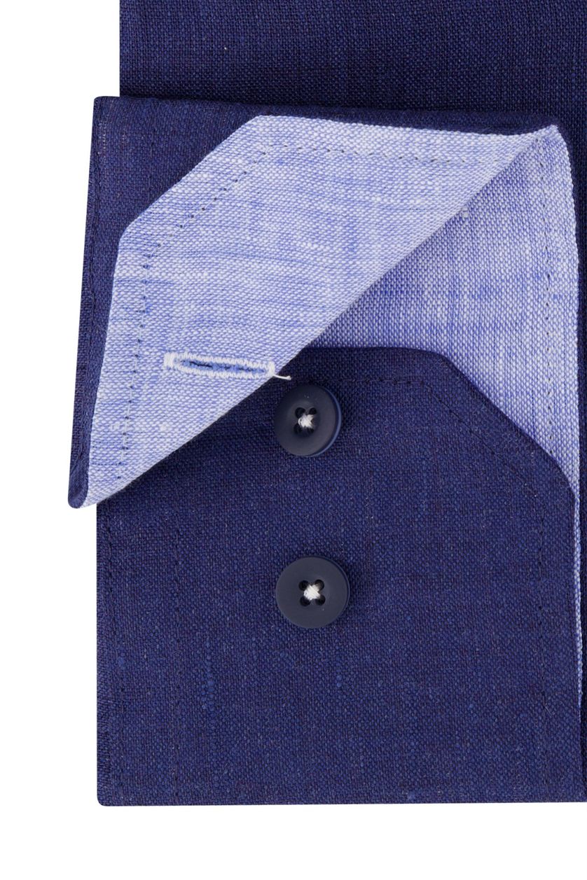 Portofino overhemd normale fit donkerblauw effen linnen