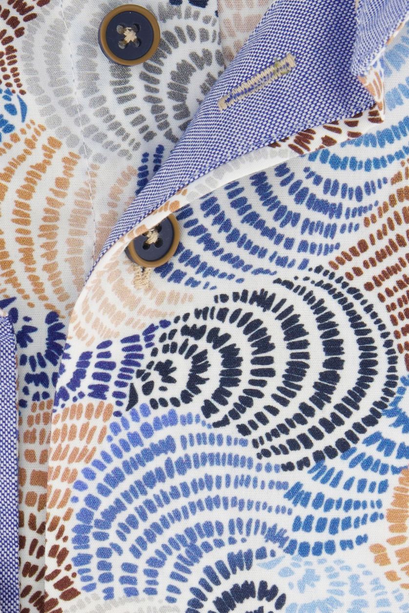 Portofino casual overhemd normale fit blauw bruin geprint katoen