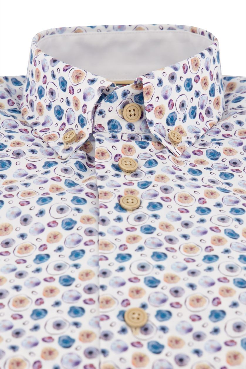 Overhemd casual portofino overhemd normale fit blauw geprint katoen