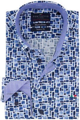 Portofino Portofino casual overhemd normale fit geprint wit blauw katoen