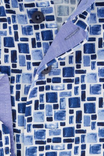 Portofino casual overhemd normale fit geprint wit blauw katoen