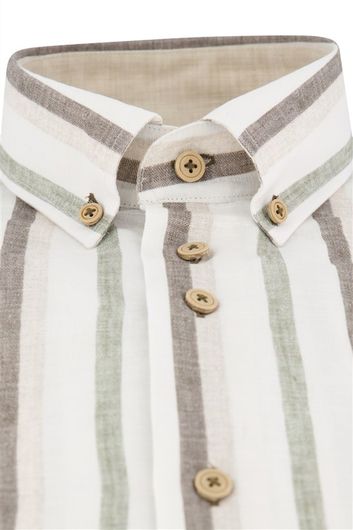 Portofino overhemd beige/wit gestreept linnen