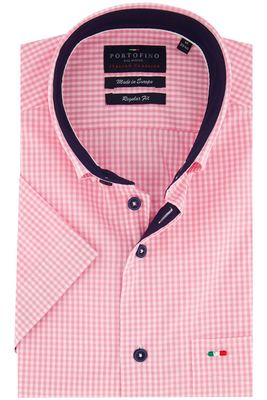 Portofino Portofino casual overhemd korte mouw wijde fit roze geruit 100% katoen