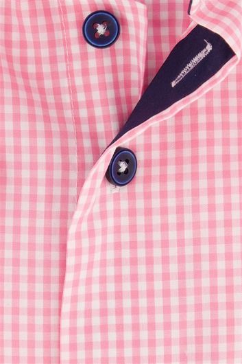 Portofino casual overhemd korte mouw wijde fit roze geruit 100% katoen
