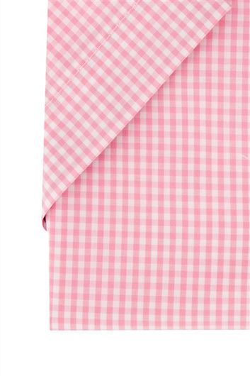 Portofino casual overhemd korte mouw wijde fit roze geruit 100% katoen