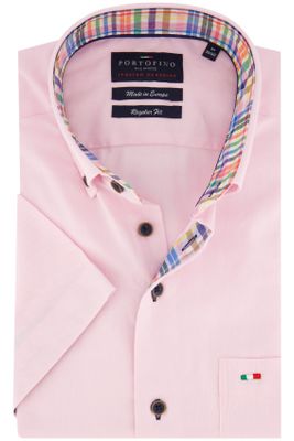 Portofino Portofino casual overhemd korte mouw wijde fit roze effen 100% katoen