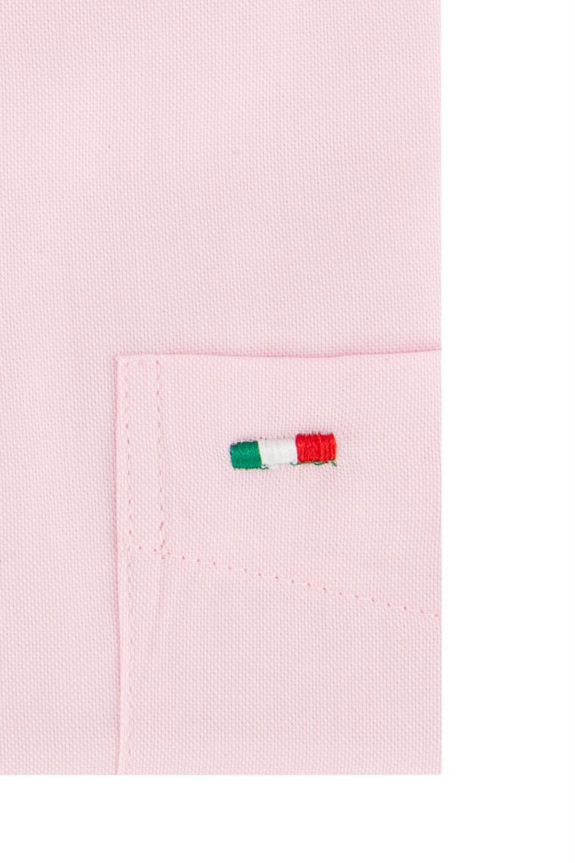 Portofino casual overhemd korte mouwen Regular Fit roze effen katoen