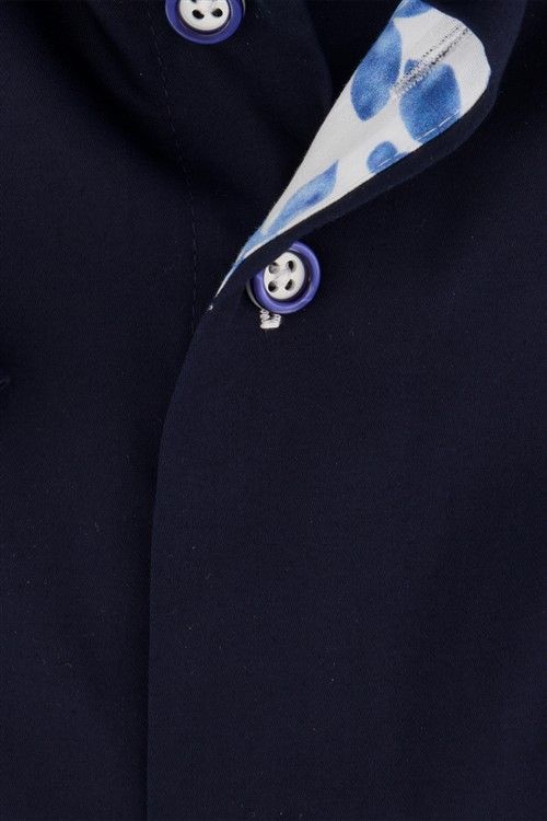 Portofino casual overhemd korte mouw wijde fit navy button down boord effen katoen
