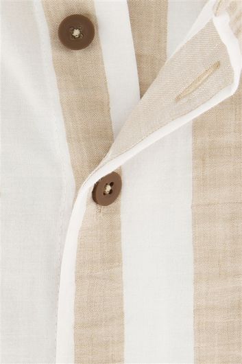 Portofino overhemd korte mouw beige wit gestreept