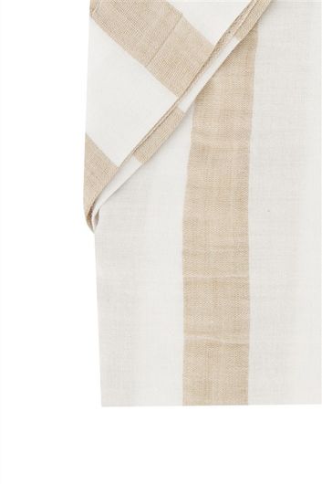 Portofino casual overhemd korte mouw wijde fit beige wit gestreept katoen