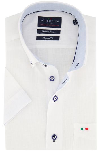 Portofino casual overhemd korte mouw regular fit wit effen linnen