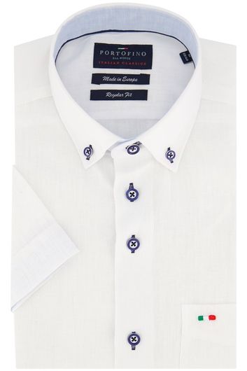 Portofino casual overhemd logo op borstzak korte mouw regular fit wit effen linnen
