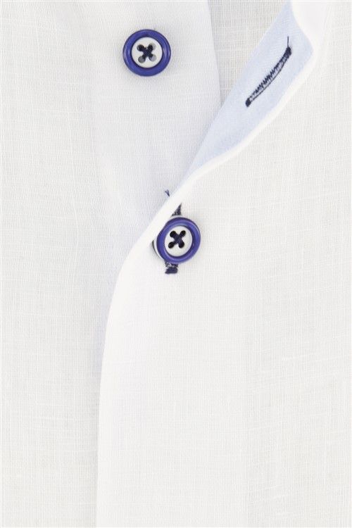 Portofino casual overhemd korte mouw regular fit wit effen linnen logo op borstzak