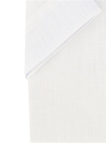 Portofino casual overhemd logo op borstzak korte mouw regular fit wit effen linnen