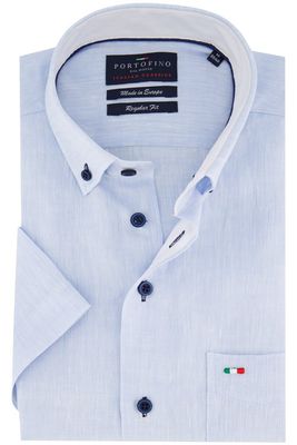 Portofino Portofino casual overhemd korte mouw regular fit lichtblauw effen linnen