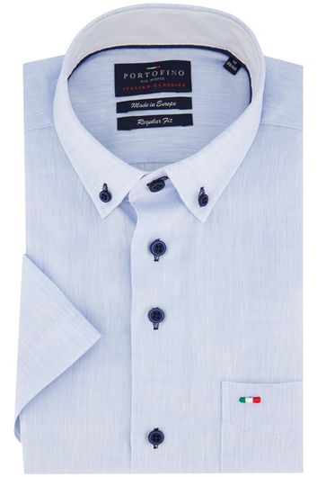 Portofino casual overhemd korte mouw regular fit lichtblauw effen linnen