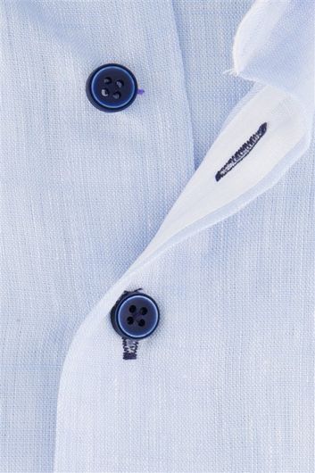 Portofino casual overhemd blauwe knopen korte mouw regular fit lichtblauw effen linnen