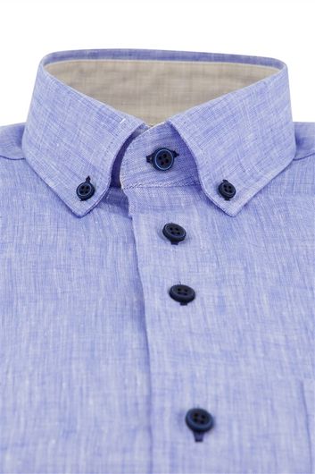 Portofino casual overhemd korte mouw regular fit blauw effen logo op borstzak