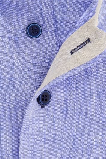 Portofino casual overhemd korte mouw regular fit blauw effen logo op borstzak