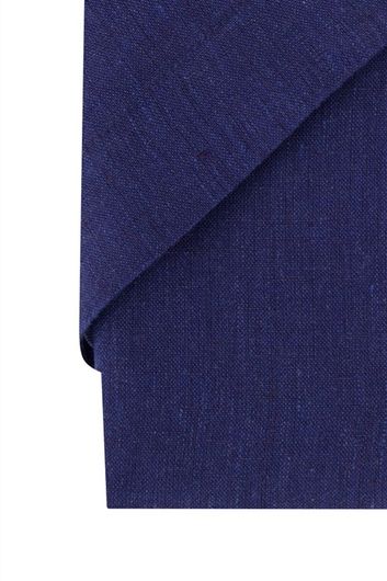 Portofino casual overhemd korte mouw regular fit logo op borstzak donkerblauw effen linnen