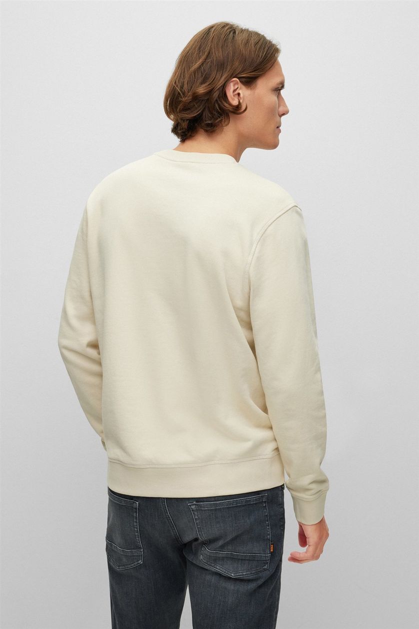 Hugo Boss sweater beige uni katoen ronde hals 