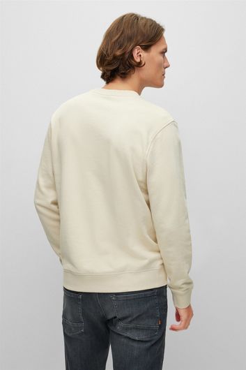 Hugo Boss sweater ronde hals beige effen katoen lange mouwen