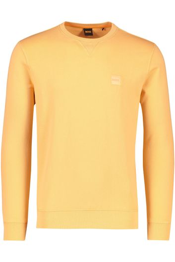 sweater Hugo Boss oranje effen katoen ronde hals 