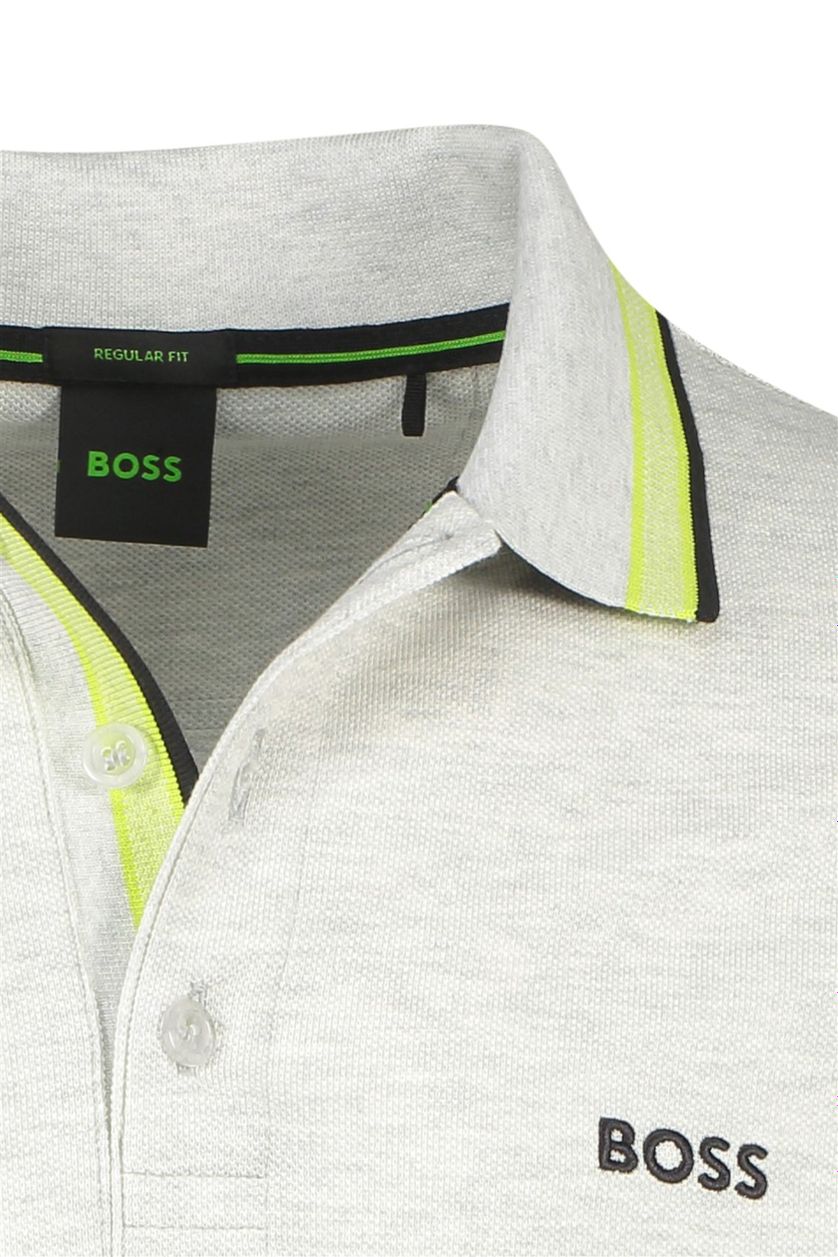 Hugo Boss polo grijs met details effen katoen normale fit 
