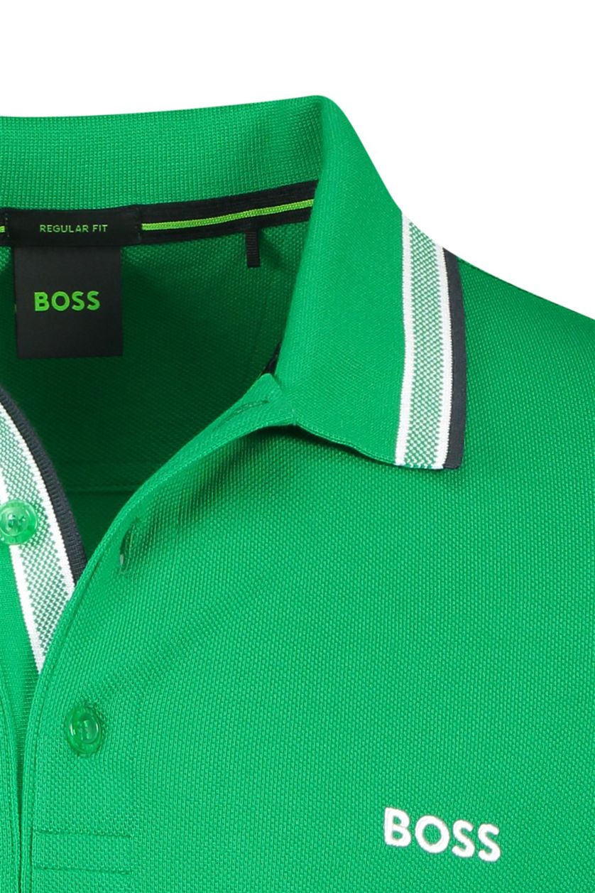 Hugo Boss polo groen effen katoen normale fit gestreepte mouw