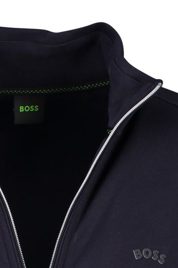 Hugo Boss vest Skaz opstaande kraag donkerblauw rits met logo effen katoen