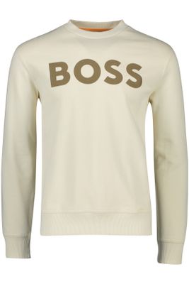 Hugo Boss Hugo Boss sweater ronde hals beige met opdruk katoen