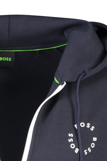 Hugo Boss vest opstaande kraag grijs rits effen katoen met logo