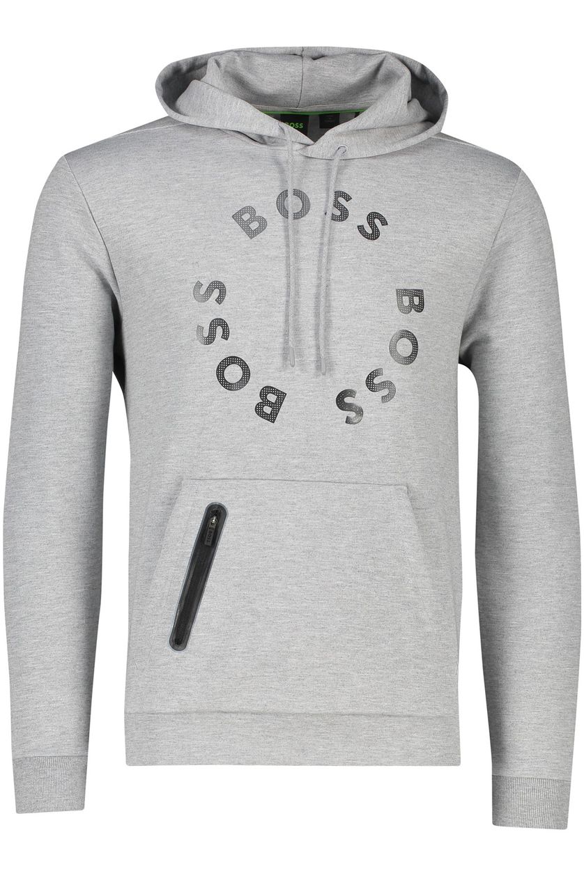 Hugo Boss trui grijs effen met opdruk katoen hoodie 