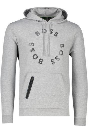 Hugo Boss trui hoodie grijs effen met opdruk katoen