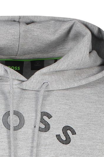 Hugo Boss trui hoodie grijs effen met opdruk katoen